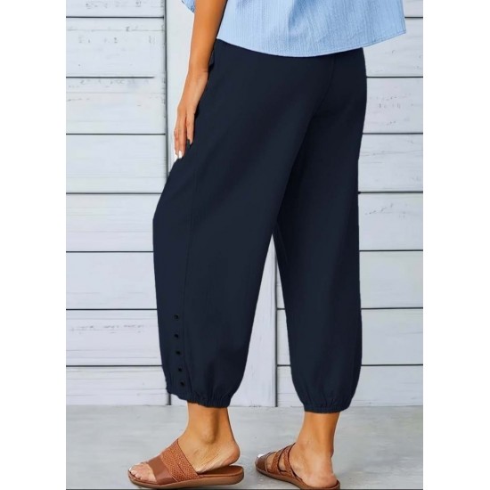 Kadın Beli Lastikli Bağcıklı Düğme Detaylı Pantolon , 31599