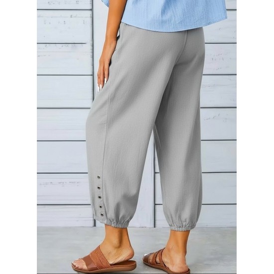 Kadın Beli Lastikli Bağcıklı Düğme Detaylı Pantolon , 31598