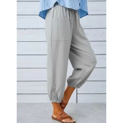 Kadın Beli Lastikli Bağcıklı Düğme Detaylı Pantolon , 31598