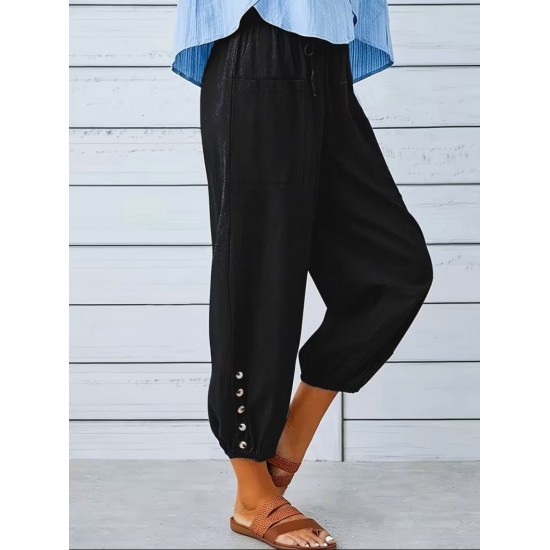 Kadın Beli Lastikli Bağcıklı Düğme Detaylı Pantolon , 31596