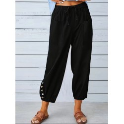 Kadın Beli Lastikli Bağcıklı Düğme Detaylı Pantolon , 31596