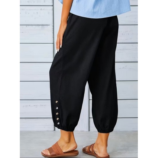 Kadın Beli Lastikli Bağcıklı Düğme Detaylı Pantolon , 31596