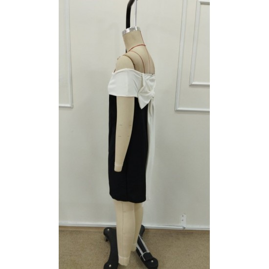 Kadın Kısa Kollu Madonna Yaka Arkadan Kurdela Detaylı Kısa Ithal Krep Elbise , 31591