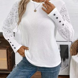 Kadın Uzun Kollu Bisiklet Yaka Kolları Tüllü Waffle Bluz , 31590 Kadın Uzun Kollu Bisiklet Yaka Kolları Tüllü Waffle Bluz , 31590