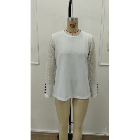 Kadın Uzun Kollu Bisiklet Yaka Kolları Tüllü Waffle Bluz , 31590