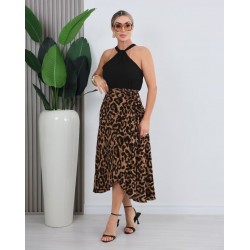 Kadın önden Bağlamalı Leopar Desenli Süprem Uzun Etek , 31619