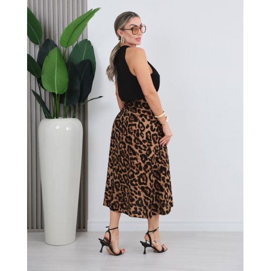 Kadın önden Bağlamalı Leopar Desenli Süprem Uzun Etek , 31619