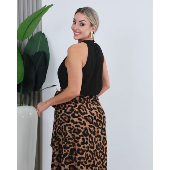 Kadın önden Bağlamalı Leopar Desenli Süprem Uzun Etek , 31619