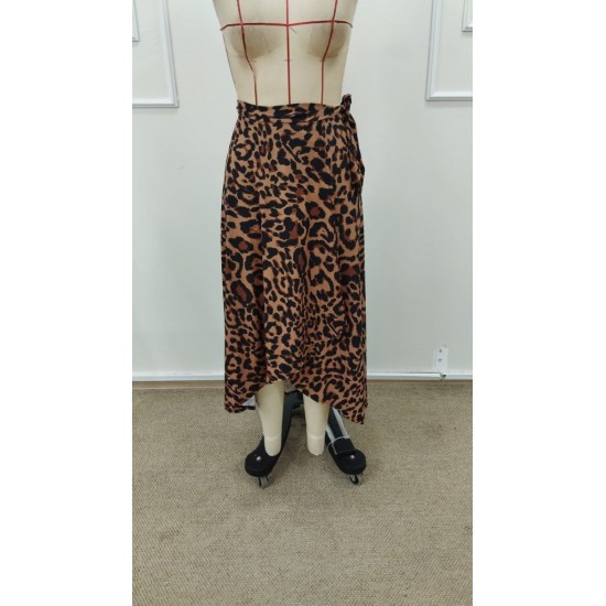 Kadın önden Bağlamalı Leopar Desenli Süprem Uzun Etek , 31619