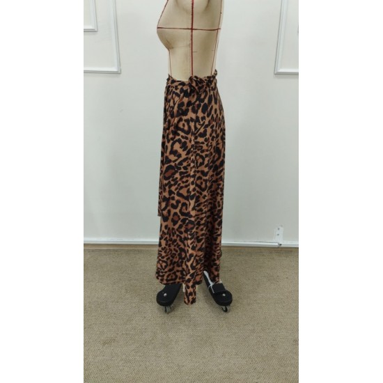 Kadın önden Bağlamalı Leopar Desenli Süprem Uzun Etek , 31619
