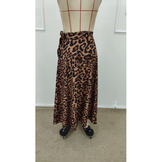 Kadın önden Bağlamalı Leopar Desenli Süprem Uzun Etek , 31619