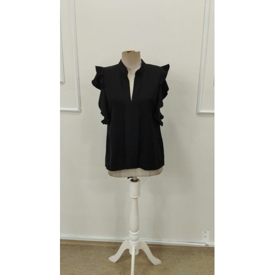 Kadın Kısa Kollu V Hakim Yaka Kolları Fırfırlı Dubai Bluz, 31618 Kadın Kısa Kollu V Hakim Yaka Kolları Fırfırlı Dubai Bluz, 31618