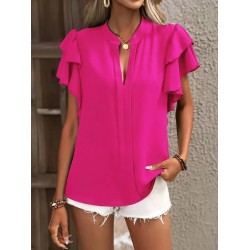 Kadın Kısa Kollu V Hakim Yaka Kolları Fırfırlı Dubai Bluz, 31616 Kadın Kısa Kollu V Hakim Yaka Kolları Fırfırlı Dubai Bluz, 31616