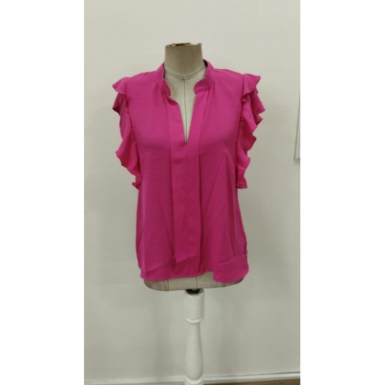 Kadın Kısa Kollu V Hakim Yaka Kolları Fırfırlı Dubai Bluz, 31616