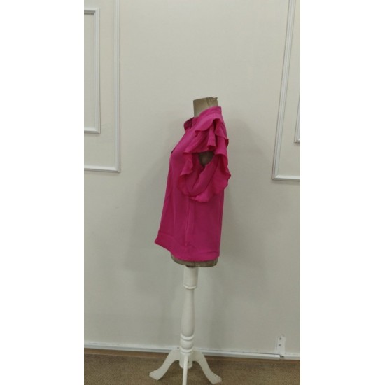 Kadın Kısa Kollu V Hakim Yaka Kolları Fırfırlı Dubai Bluz, 31616