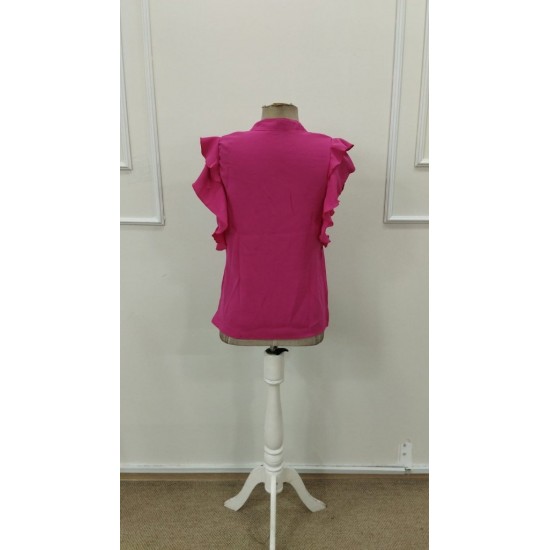 Kadın Kısa Kollu V Hakim Yaka Kolları Fırfırlı Dubai Bluz, 31616