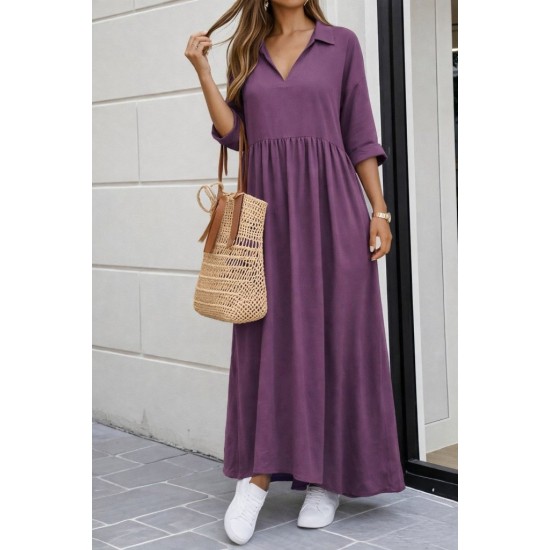 Kadın Truvakar Kollu V Yakalı Yırtmaçlı Uzun Aerobin Elbise, 31615