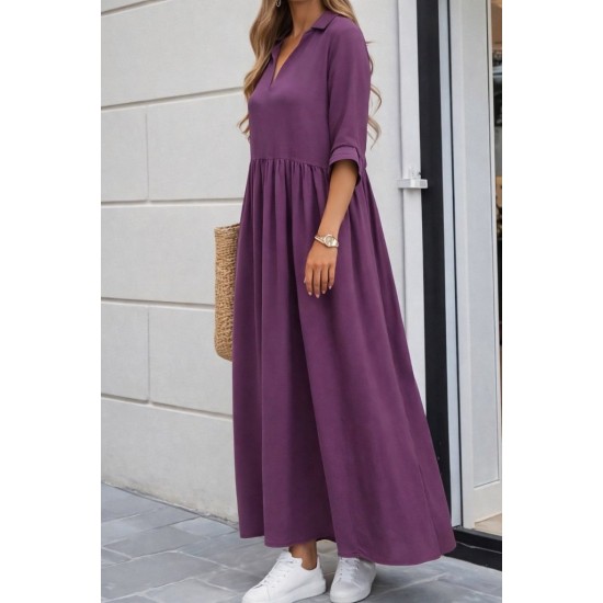 Kadın Truvakar Kollu V Yakalı Yırtmaçlı Uzun Aerobin Elbise, 31615