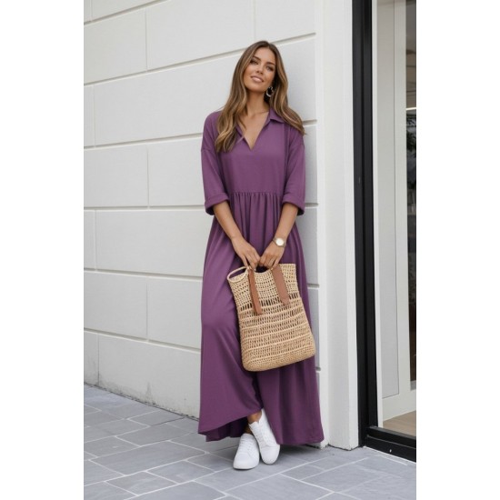 Kadın Truvakar Kollu V Yakalı Yırtmaçlı Uzun Aerobin Elbise, 31615