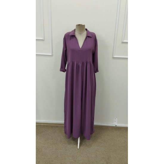 Kadın Truvakar Kollu V Yakalı Yırtmaçlı Uzun Aerobin Elbise, 31615