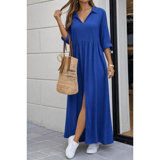 Kadın Truvakar Kollu V Yakalı Yırtmaçlı Uzun Aerobin Elbise, 31614