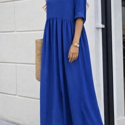 Kadın Truvakar Kollu V Yakalı Yırtmaçlı Uzun Aerobin Elbise, 31614