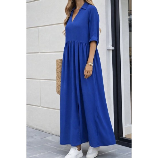 Kadın Truvakar Kollu V Yakalı Yırtmaçlı Uzun Aerobin Elbise, 31614