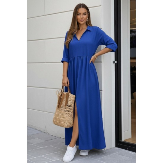 Kadın Truvakar Kollu V Yakalı Yırtmaçlı Uzun Aerobin Elbise, 31614