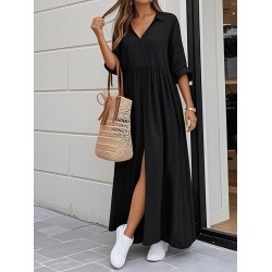 Kadın Truvakar Kollu V Yakalı Yırtmaçlı Uzun Aerobin Elbise, 31612