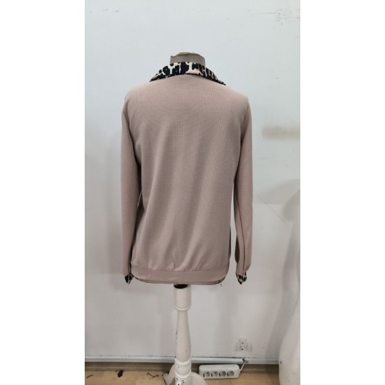 Kadın Uzun Kollu Leopar Yakalı Fermuarlı Waffle Bluz , 31621 Kadın Uzun Kollu Leopar Yakalı Fermuarlı Waffle Bluz , 31621