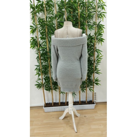 Kadın Uzun Kollu Omuzlardan Açık Kısa şardonlu Triko Elbise , 31624