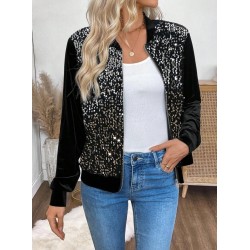 Women' S Long-sleeved, Open-front, Zip-up Velvet Jacket With Sequins. , 31625