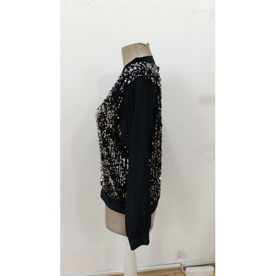 Kadın Uzun Kollu önü Açık Fermuarlı Pulpayetli Kadife Ceket , 31625