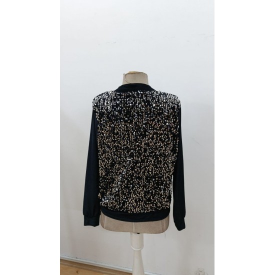 Kadın Uzun Kollu önü Açık Fermuarlı Pulpayetli Kadife Ceket , 31625