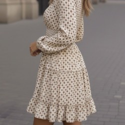 Kadın Uzun Kollu Kruvaze Yaka Desenli Mini Modal Elbise , 31626