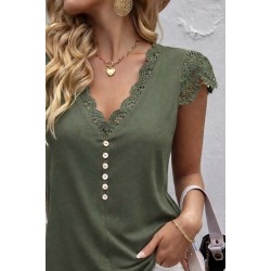 Kadın Kısa Kollu V Yakalı Dantelli önden Düğmeli Viskon Bluz , 31632 Kadın Kısa Kollu V Yakalı Dantelli önden Düğmeli Viskon Bluz , 31632