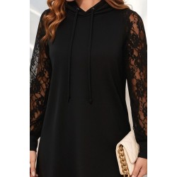 Women' S Long-sleeved, Hooded, Drawstring Short Viscose Two-thread Dress With Lace Detail On The Sleeves., 31631