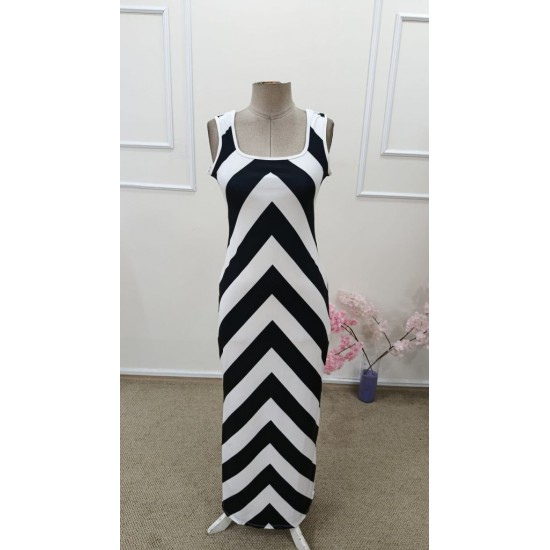 Kadın Askılı Yuvarlak Yakalı Geometrik Desenli Uzun Dalgıç Elbise , 31640
