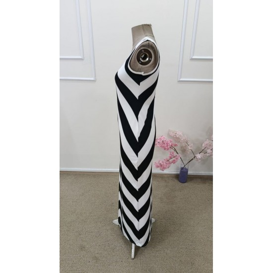 Kadın Askılı Yuvarlak Yakalı Geometrik Desenli Uzun Dalgıç Elbise , 31640