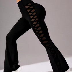 Kadın Yüksek Bel Yanları çapraz Tül Detaylı Dalgıç Tayt , 31644