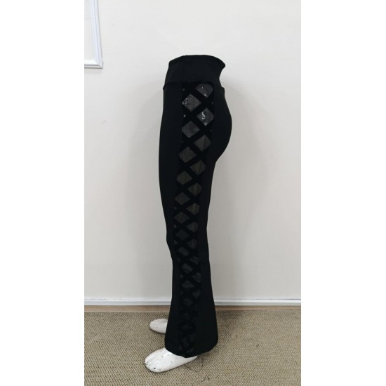 Kadın Yüksek Bel Yanları çapraz Tül Detaylı Dalgıç Tayt , 31644