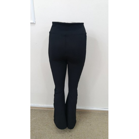 Kadın Yüksek Bel Yanları çapraz Tül Detaylı Dalgıç Tayt , 31644