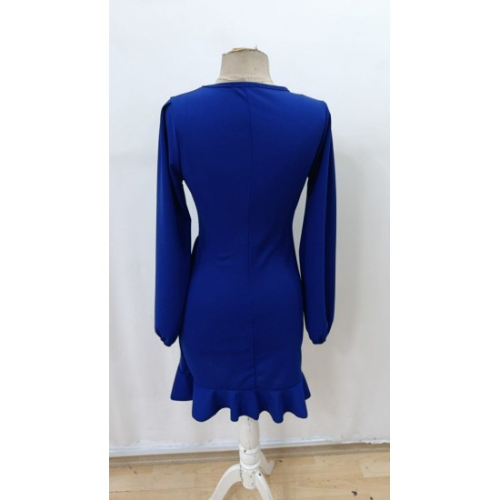 Kadın Uzun Kollu Bisiklet Yaka önden Volanlı Ithal Krep Elbise , 31643