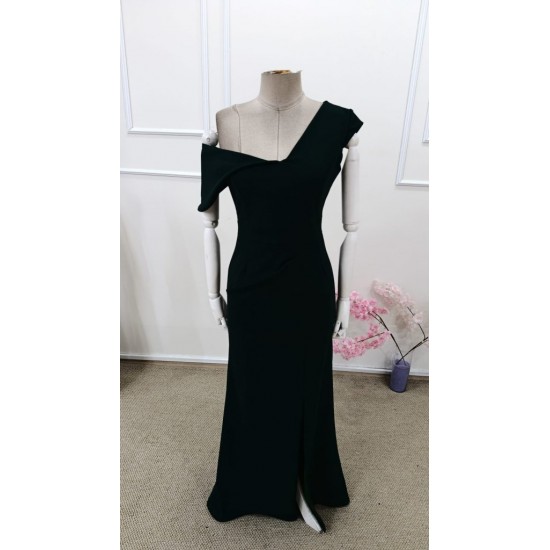 Kadın Tek Omzu Açık Kısa Kollu önden Yırtmaçlı Uzun Ithal Krep Elbise , 31647