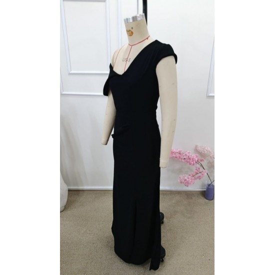 Kadın Tek Omzu Açık Kısa Kollu önden Yırtmaçlı Uzun Ithal Krep Elbise , 31647