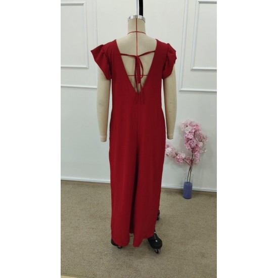 Kadın Kısa Kollu V Yakalı Arkası Derin Bağcıklı Uzun Aerobin Tulum , 31646