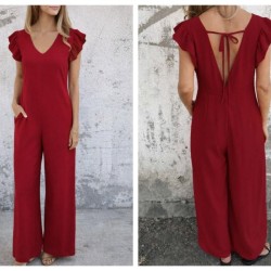 Kadın Kısa Kollu V Yakalı Arkası Derin Bağcıklı Uzun Aerobin Tulum , 31646