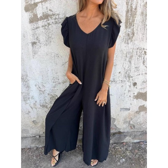 Kadın Kısa Kollu V Yakalı Arkası Derin Bağcıklı Uzun Aerobin Tulum , 31645