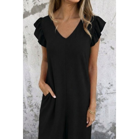 Kadın Kısa Kollu V Yakalı Arkası Derin Bağcıklı Uzun Aerobin Tulum , 31645