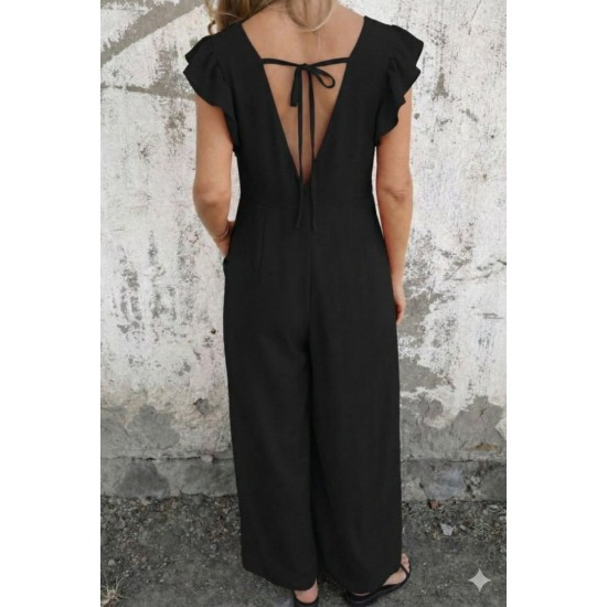 Kadın Kısa Kollu V Yakalı Arkası Derin Bağcıklı Uzun Aerobin Tulum , 31645